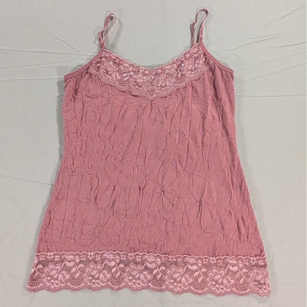 Maurices Mauve Lace Trim Spaghetti Strap Crinkle Tank Cami Womans Large Layering